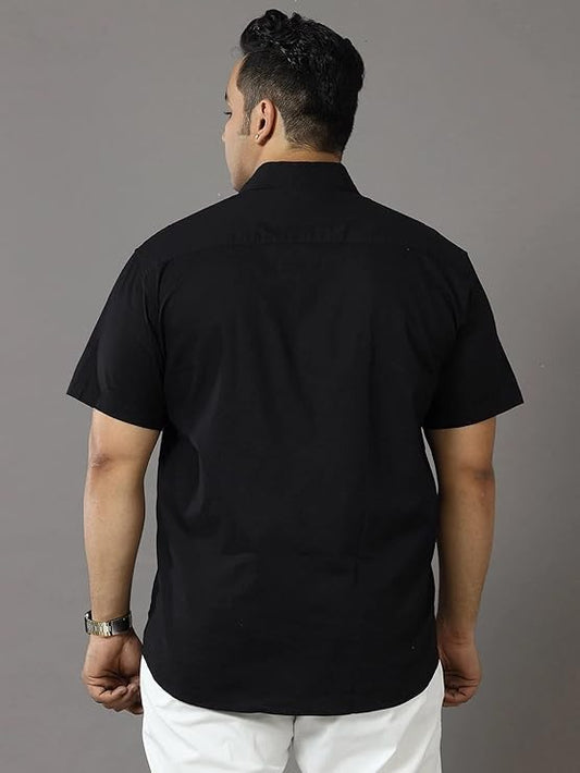 Twist99 Men's Rich Black Solid Half Sleeve Shirt Men's Plus Size