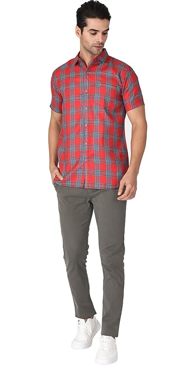 Twist99 Men's Checkered Regular Fit Half Sleeve Cotton Shirts Plus Sizes for Men