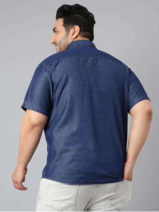 Twist99 Men's Blue Denim Single Pocket Half Sleeve Shirt Men's Plus Size