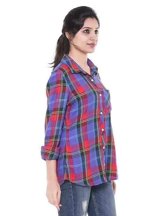 Twist99 Women's Wear Elegant Viscose Fabric Full Sleeve Multicolor Checkered Shirt - Casual Plaid Shirt for Women