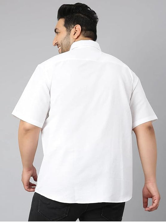 Twist99 Mens Cotton Linen Plus Size Half Sleeve Shirt - White