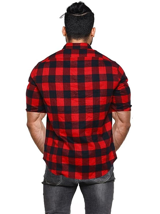 Twist99 Men's Checkered Regular Fit Half Sleeve Cotton Shirts Plus Sizes for Men