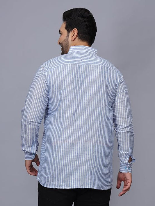 Twist99 Men's Linen Chinese Collar Full Sleeve Plus Size Short Kurta