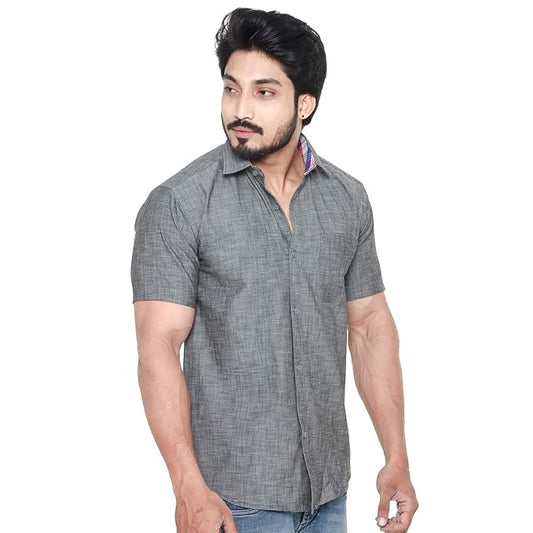 Twist99 Men's Denim Linen Half Sleeves Plus Size Size Shirt