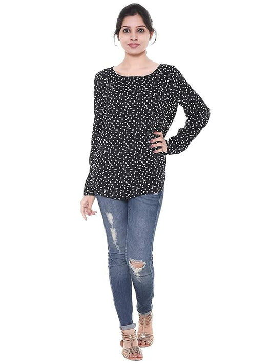 Twist99 Women's Wear Elegant Viscose Black Full Sleeve Polka Dot Printed Full Sleeve Stylish Top for Women