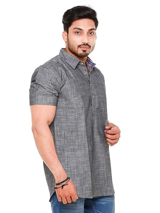 Twist99 Mens Cotton Linen Half Sleeve Plus Size Short Kurta