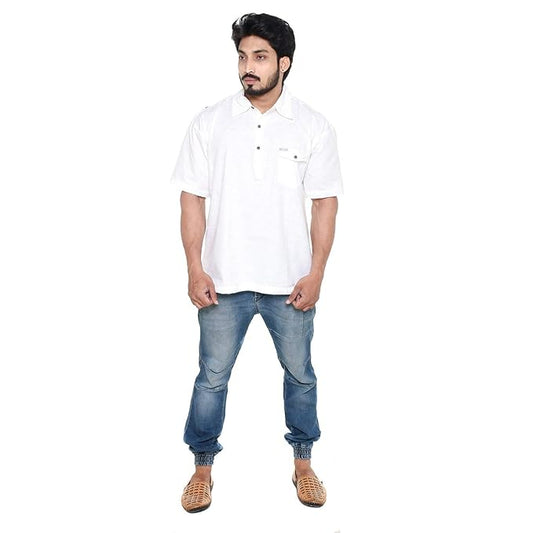 Twist99 Mens Cotton Linen Half Sleeve Plus Size Short Kurta