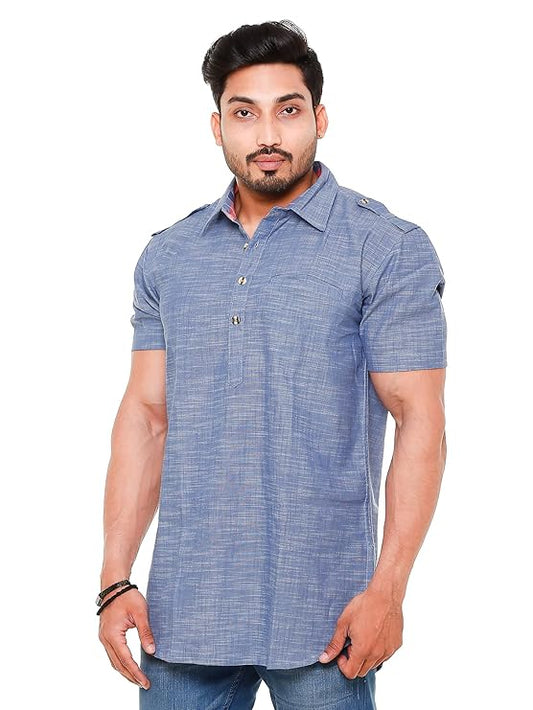 Twist99 Mens Cotton Linen Half Sleeve Plus Size Short Kurta