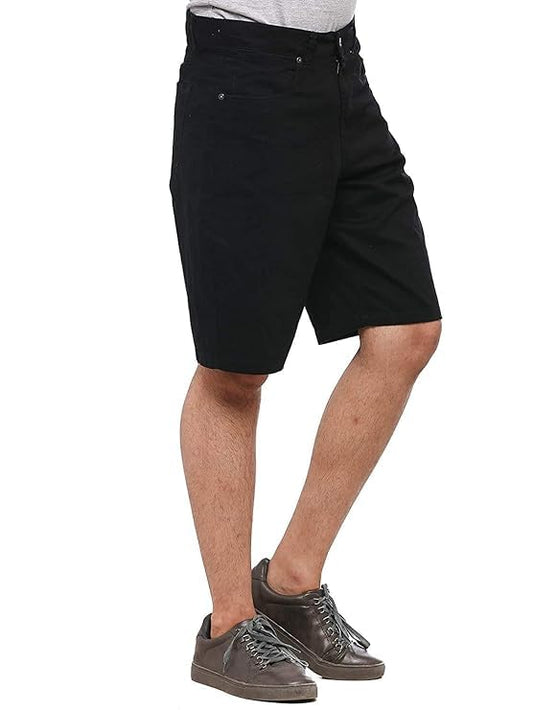 Twist Men’s Black Cotton Bottom Short | Knee-Length Summer Wear with Button Fastening | Lightweight Daily Outfit | Relaxed Fit Fashion Apparel | Outdoor Lounge Clothing