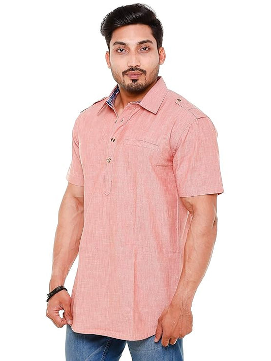 Twist99 Mens Cotton Linen Half Sleeve Plus Size Short Kurta