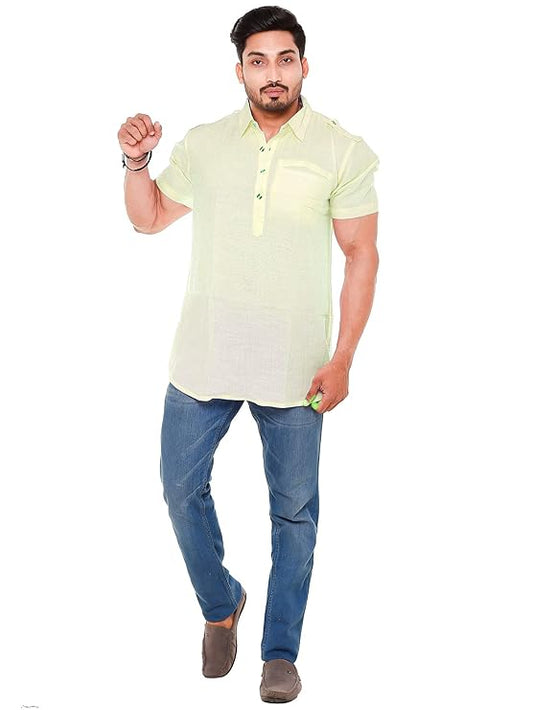 Twist99 Mens Cotton Linen Half Sleeve Plus Size Short Kurta