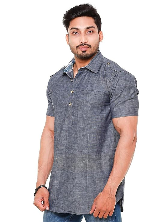 Twist99 Mens Cotton Linen Half Sleeve Plus Size Short Kurta
