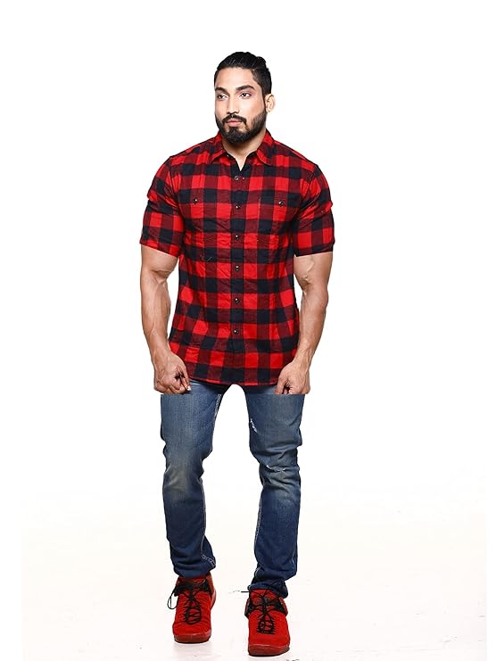 Twist99 Men's Checkered Regular Fit Half Sleeve Cotton Shirts Plus Sizes for Men
