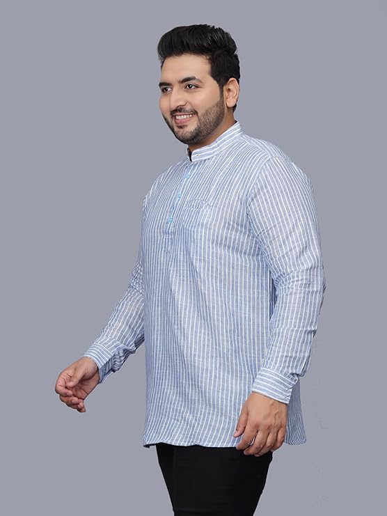 Twist99 Men's Linen Chinese Collar Full Sleeve Plus Size Short Kurta