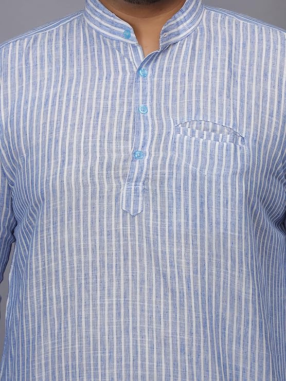 Twist99 Men's Linen Chinese Collar Full Sleeve Plus Size Short Kurta