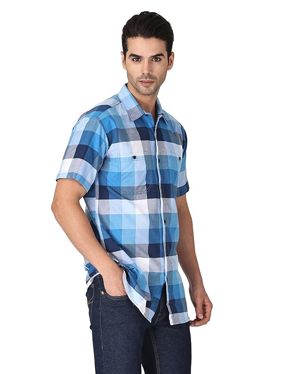 Twist99 Men's Checkered Regular Fit Half Sleeve Cotton Shirts Plus Sizes for Men