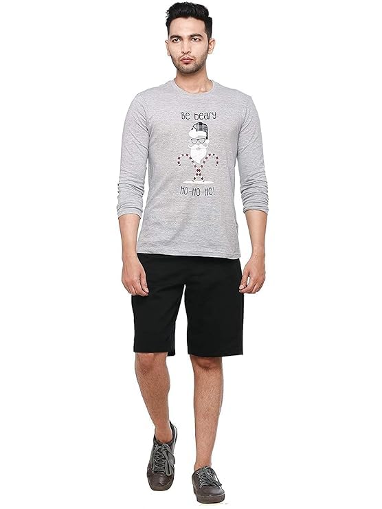 Twist Men’s Black Cotton Bottom Short | Knee-Length Summer Wear with Button Fastening | Lightweight Daily Outfit | Relaxed Fit Fashion Apparel | Outdoor Lounge Clothing