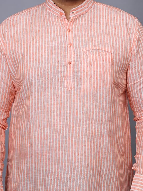 Twist99 Men's Linen Chinese Collar Full Sleeve Plus Size Short Kurta