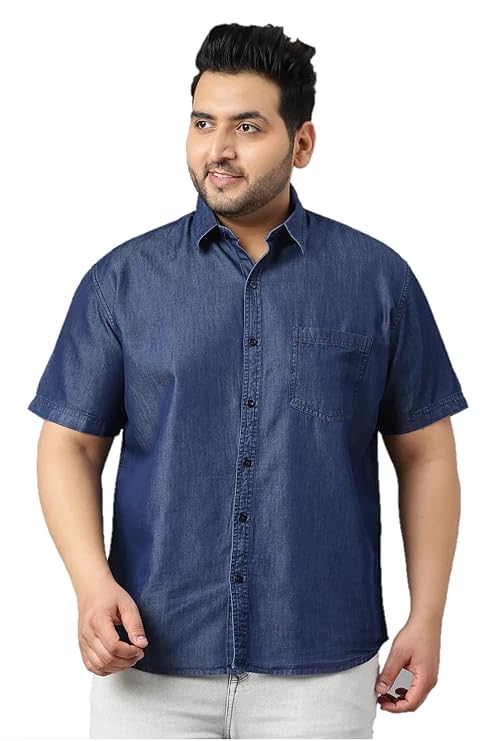 Twist99 Men's Blue Denim Single Pocket Half Sleeve Shirt Men's Plus Size
