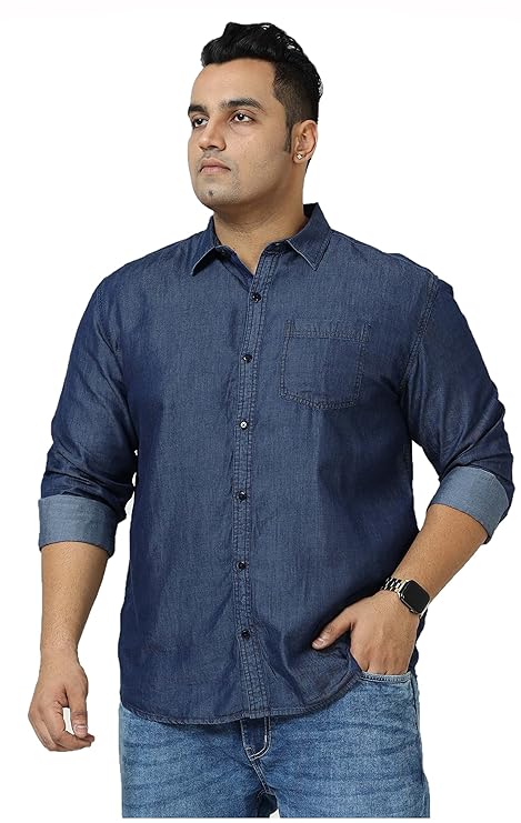 Twist99 Blue Denim Single Pocket Full Sleeve Shirt Men's Plus Size