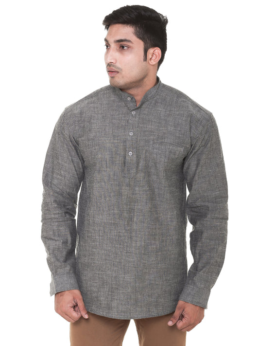 Twist99 Men's Linen Chinese Collar Full Sleeve Plus Size Short Kurta(Grey Chambray)