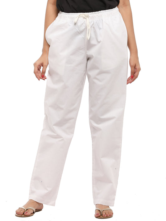 Twist99 Women's Cotton Linen Solid Lounge Bottom Plus Size Pant Pyjamas for Women Sleepwear Regular Fit Casual Trousers (White ) Plus Size (S To 8XL)(30 To 56)
