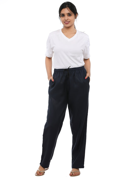 Twist99 Women's Cotton Linen Solid Lounge Bottom Plus Size Pant Pyjamas for Women Sleepwear Regular Fit Casual Trousers (Navy blue )Plus Size (S To 8XL) (30 To 56)