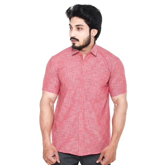 Twist99 Twist Mens Cotton Linen Pink Chambray Half Sleeve Shirt