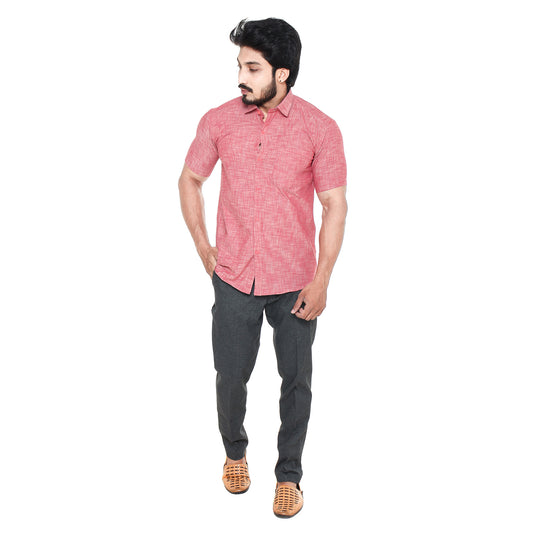 Twist99 Twist Mens Cotton Linen Pink Chambray Half Sleeve Shirt