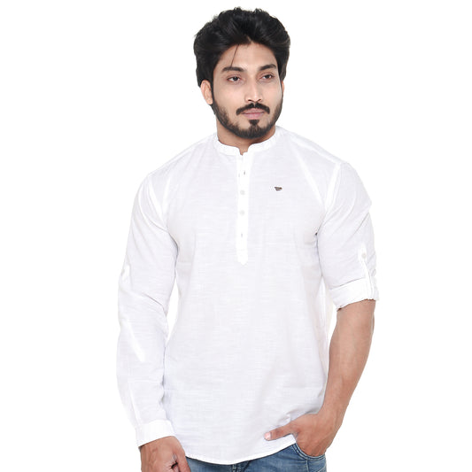 Twist99 Men's Linen Chinese Collar Full Sleeve Plus Size Short Kurta