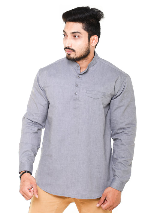 Twist99 Men's Linen Chinese Collar Full Sleeve Plus Size Short Kurta(Grey)