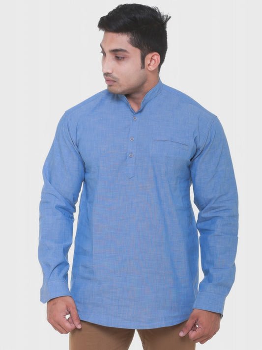 Twist99 Men's Linen Chinese Collar Full Sleeve Plus Size Short Kurta(Sky Blue Denim)