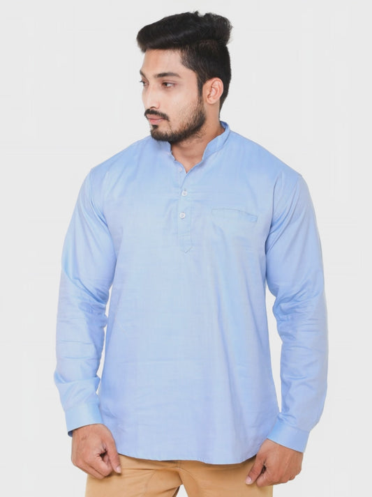 Twist99 Men's Linen Chinese Collar Full Sleeve Plus Size Short Kurta(Sky Blue)