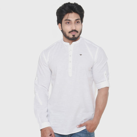 Twist99 Men's Linen Chinese Collar Full Sleeve Plus Size Short Kurta