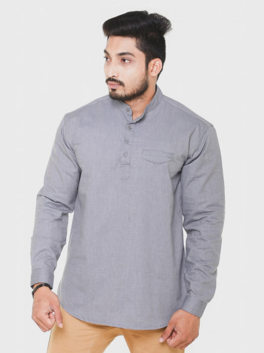 Twist99 Men's Linen Chinese Collar Full Sleeve Plus Size Short Kurta(Grey)