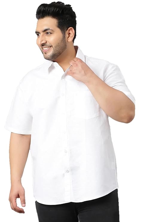 Twist99 Mens Cotton Linen Plus Size Half Sleeve Shirt - White